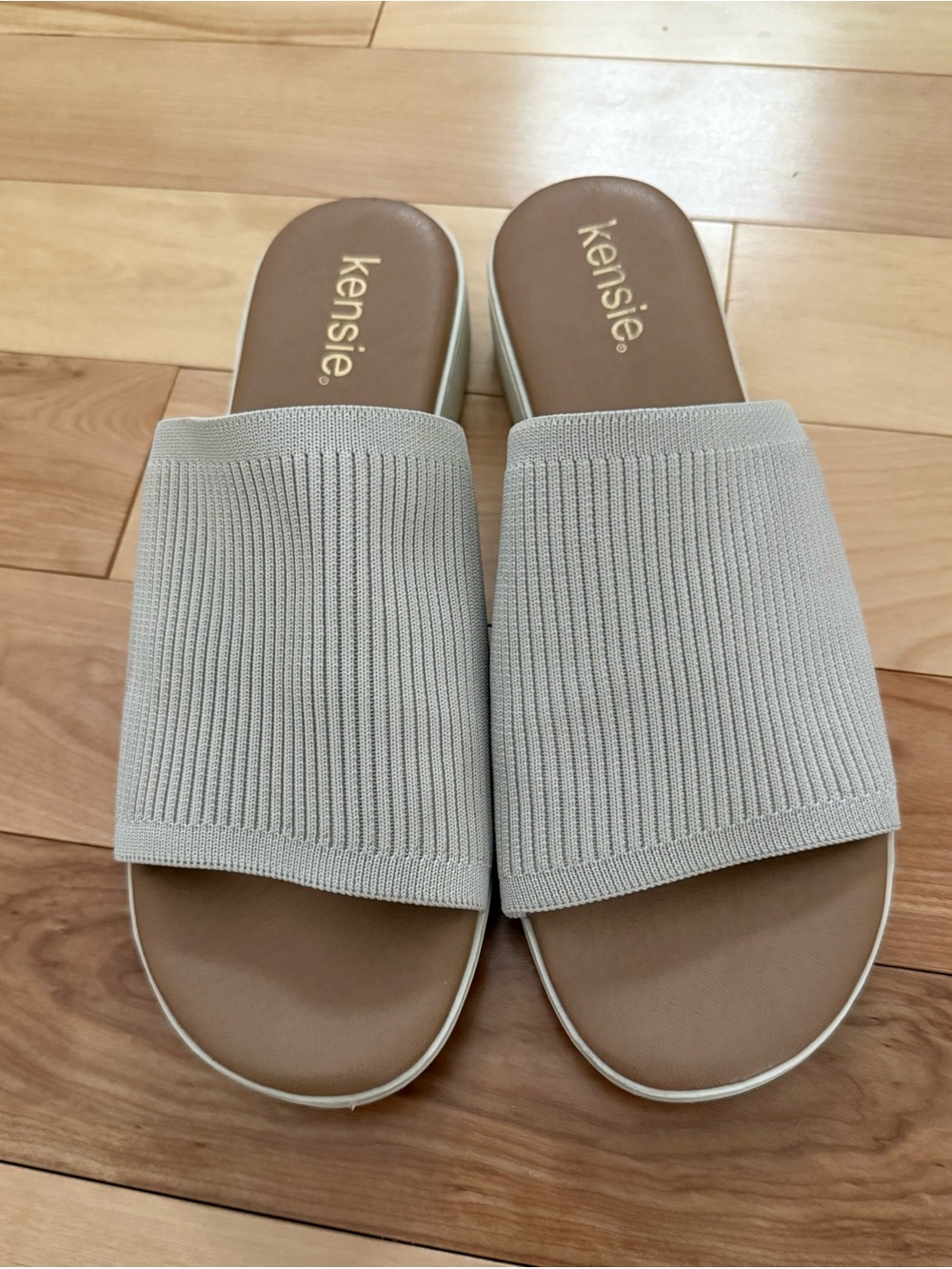 kensie Beige Knit Slide Sandals